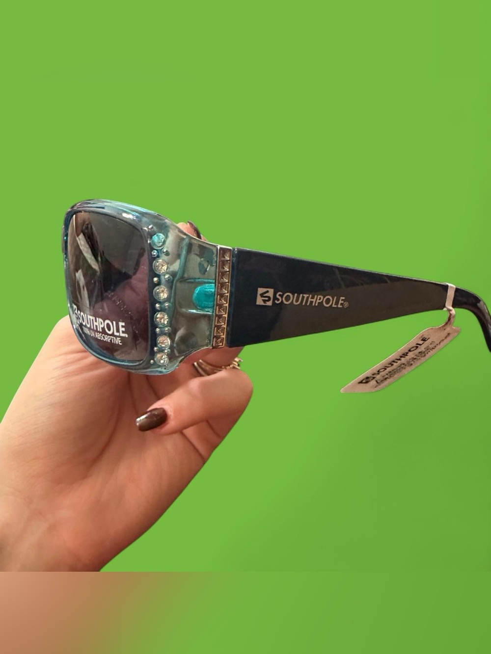 Vintage y2k Southpole Women's teal Blue Rhinestone Sunglasses
